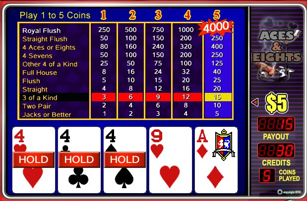 Aces and Eights Video Poker Game